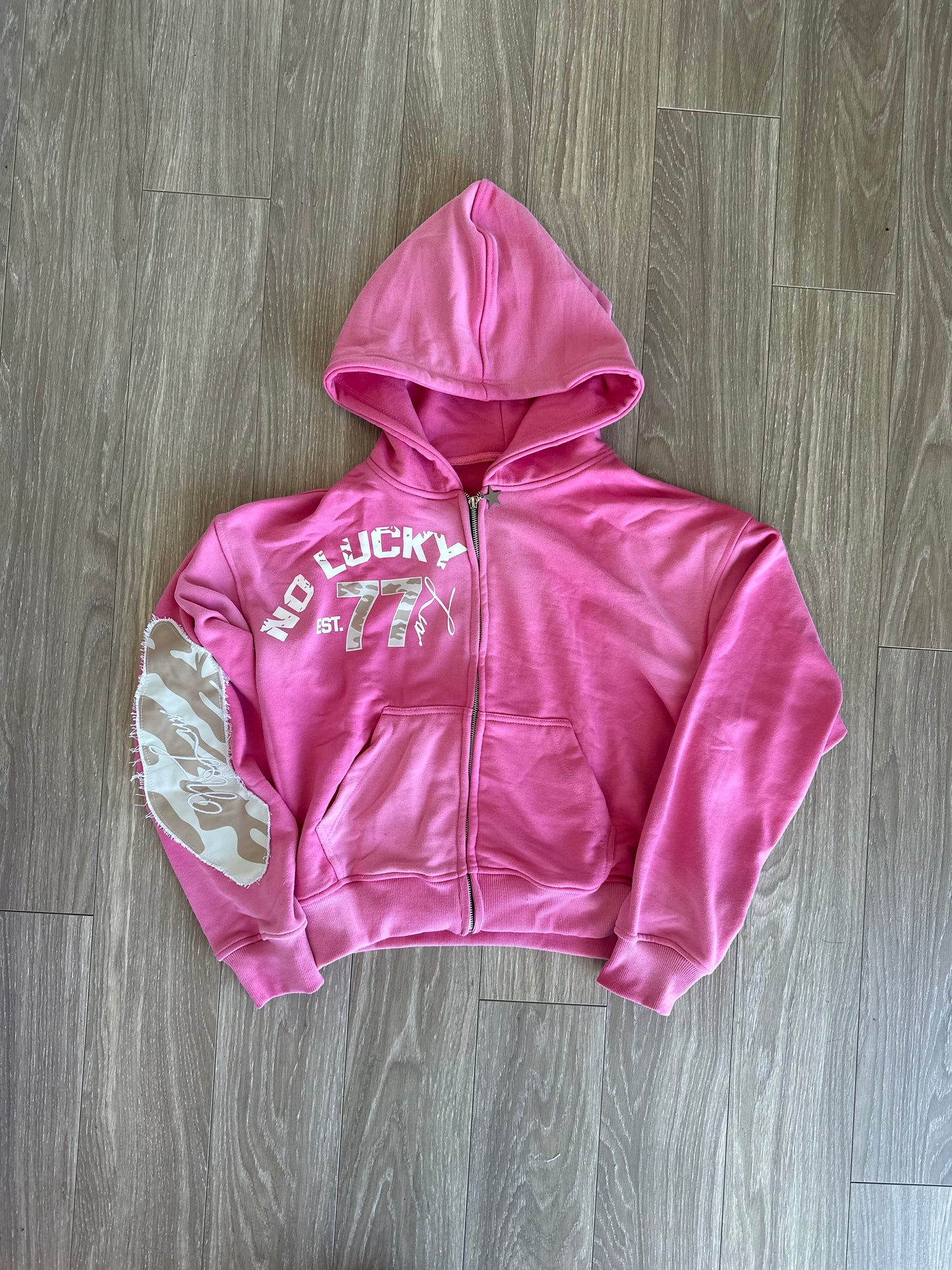 NoLuckyLuv Pink/white Hoodie
