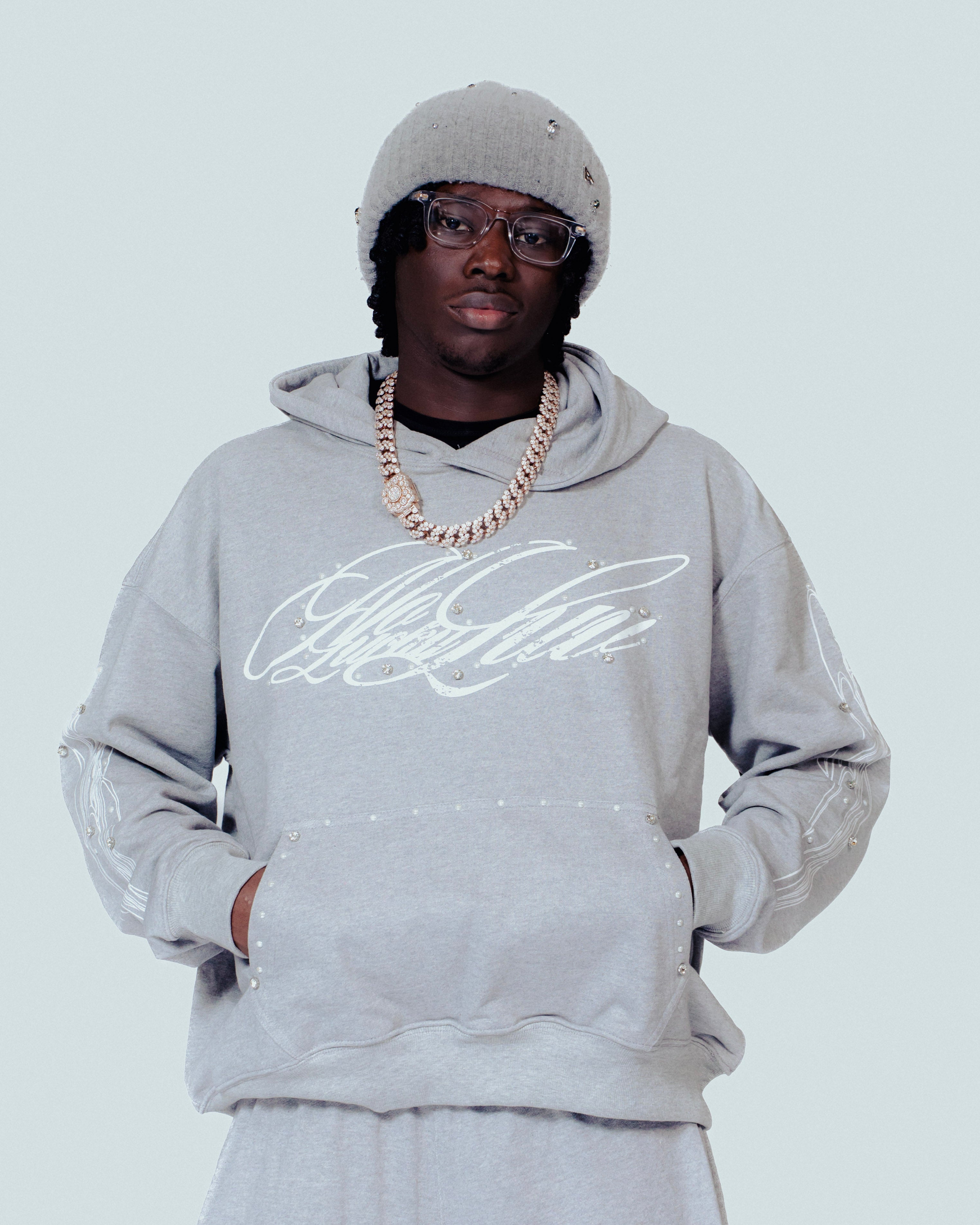 NoLuckyLuv grey/white Hoodie