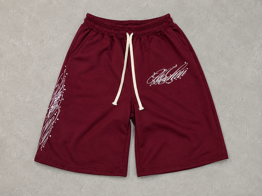 BNoLuckyLuv Burgundy/white 3/4 SHORTS