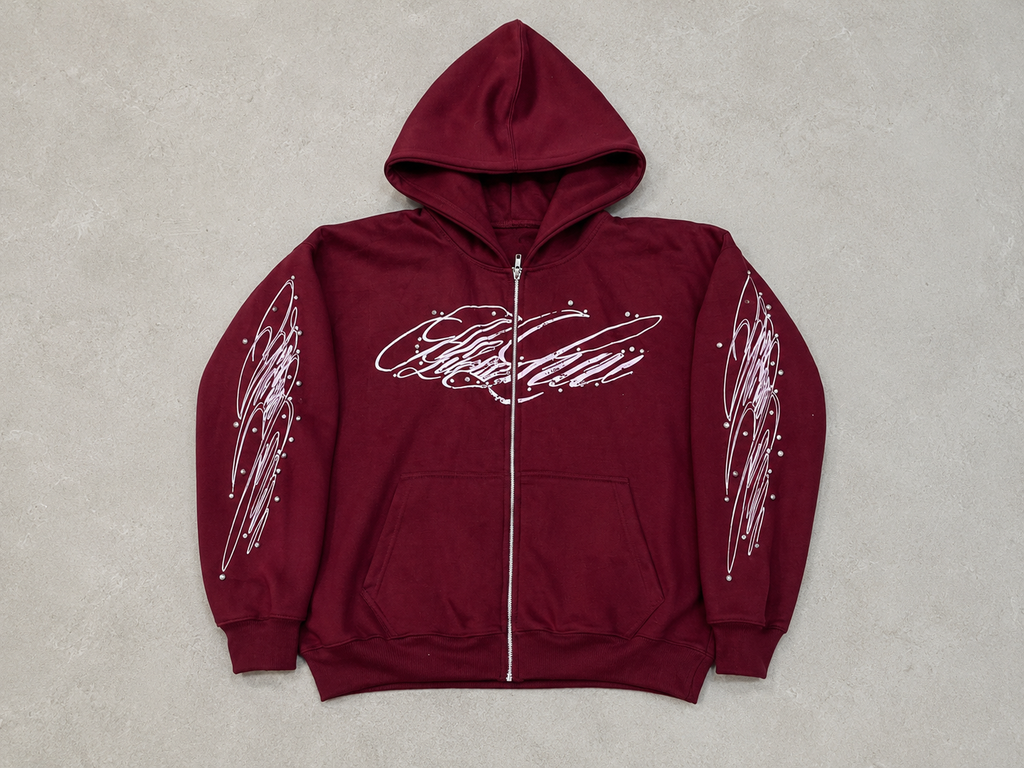 ANoLuckyLuv Burgundy/white ZIP UP